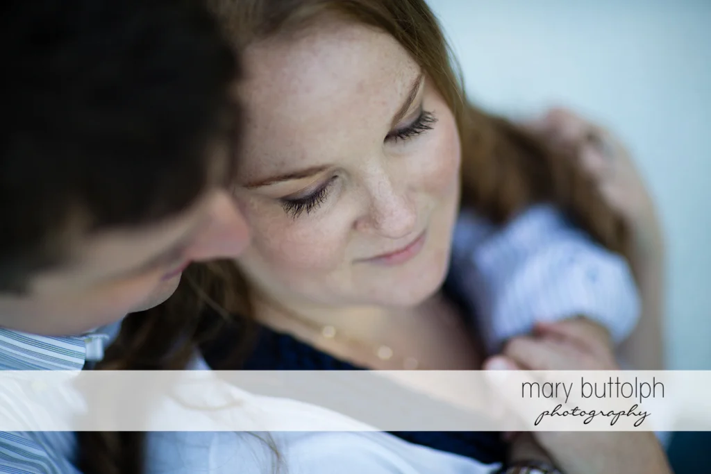 Close up shot of couple at Lourdes Camp Engagement