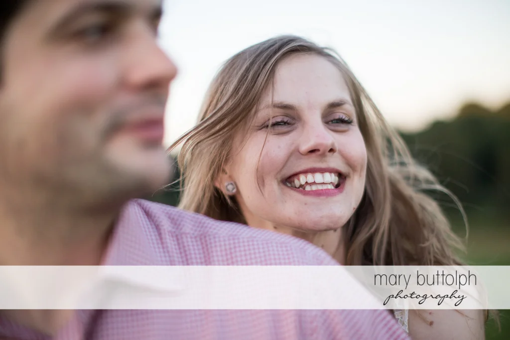 Close up shot of couple in a happy mood at Skaneateles Engagement