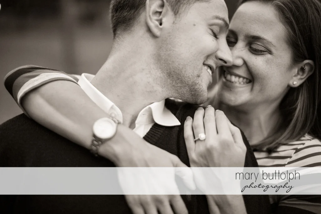 Couple in a dramatic black and white shot at Syracuse University Engagement