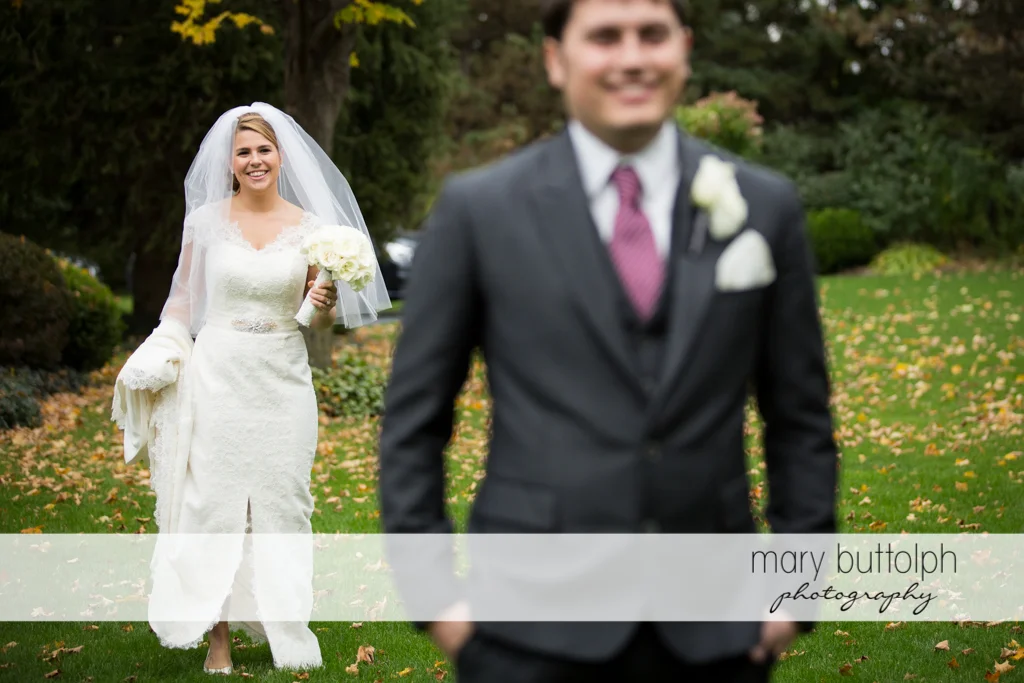 Couple in the garden at Traditions at the Links Wedding