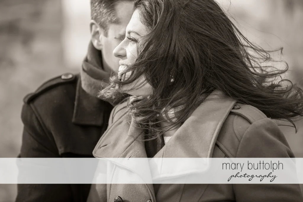 Couple in a great black and white shot at the Aurora Inn Engagement