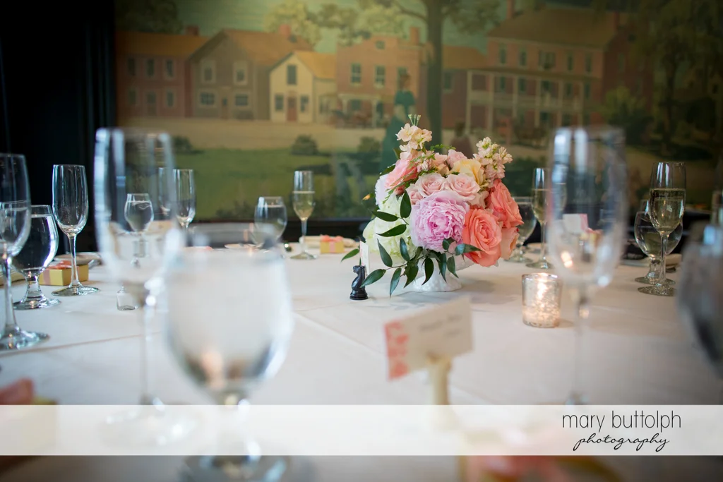 Flowers on the table at the Inns of Aurora Wedding