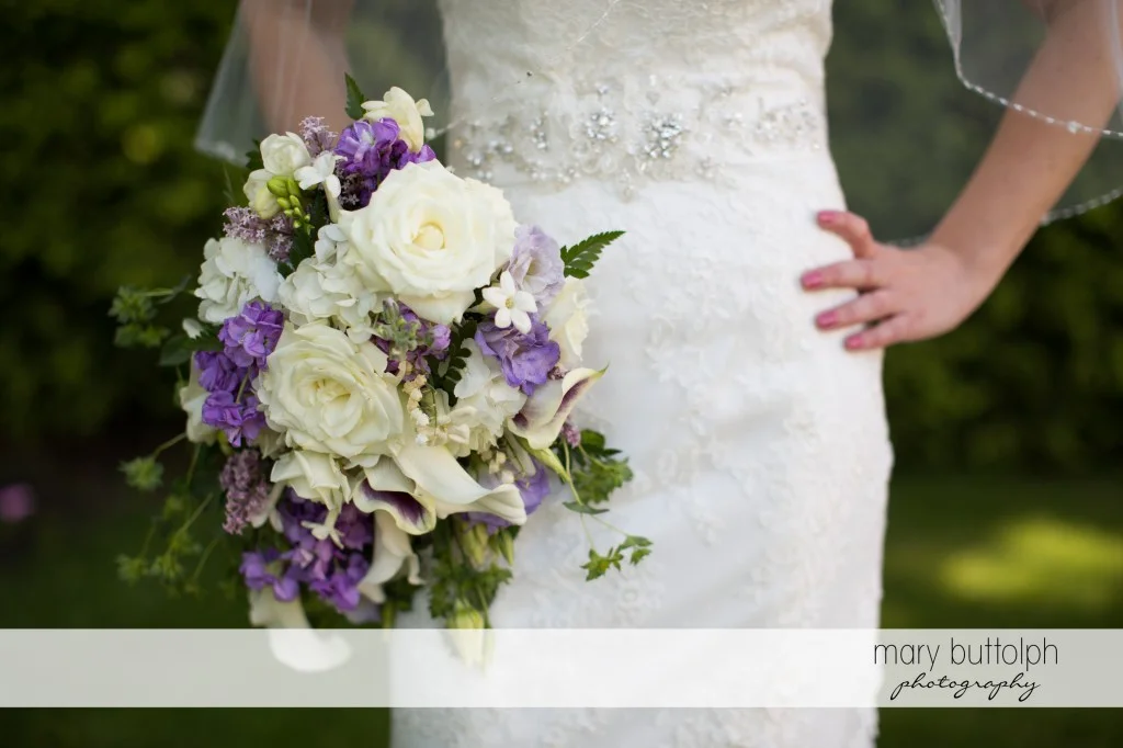 Medium shot of the bride and her lovely bouquet at Emerson Park Pavilion Wedding