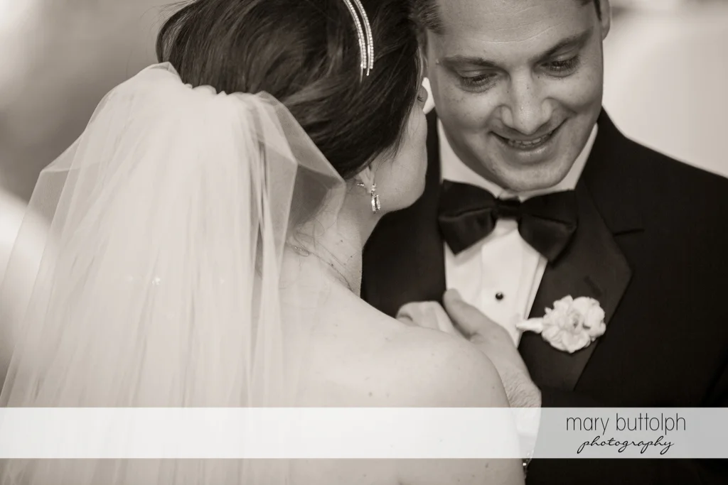 Groom is happy with his bride at the Inns of Aurora Wedding