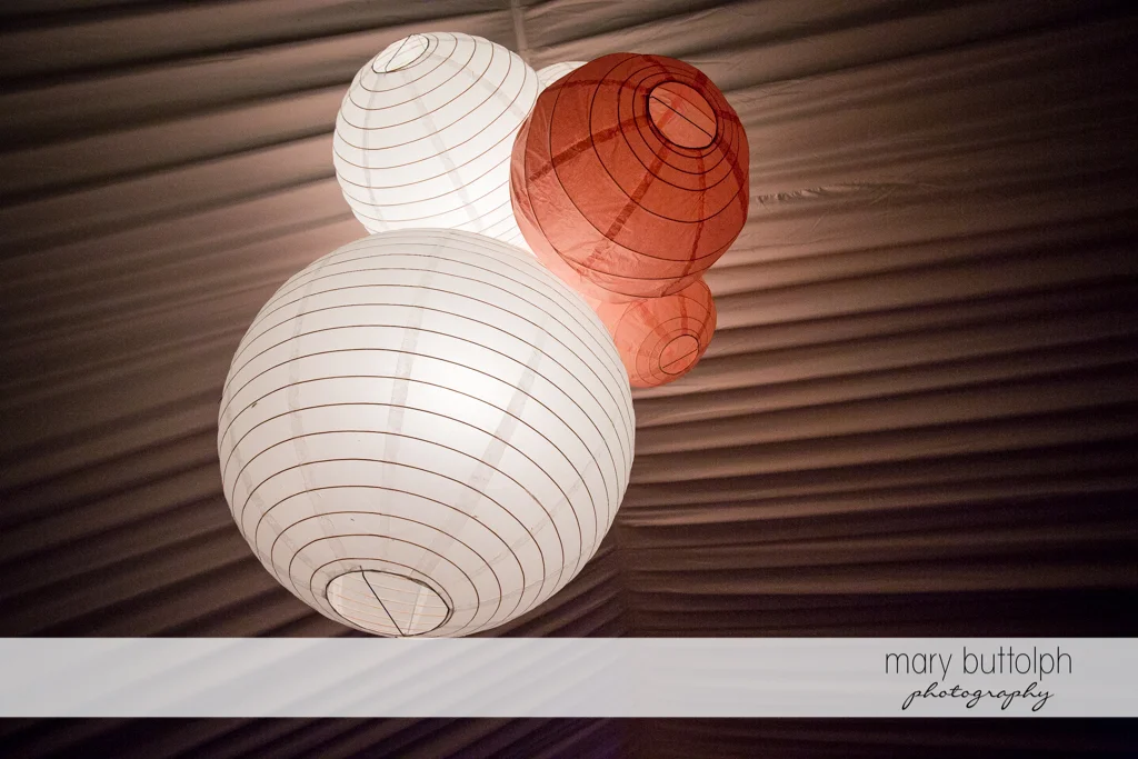 Close up shot of the paper lanterns at the Inns of Aurora Wedding