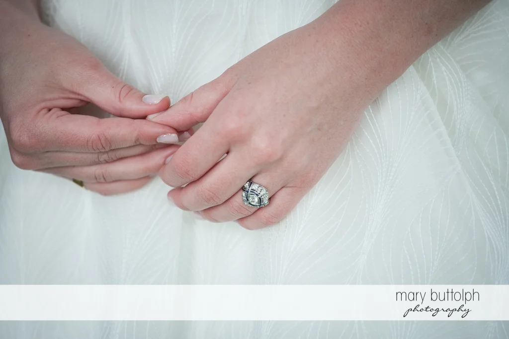 Close up shot of the bride's wedding ring at the Hamilton Inn Wedding