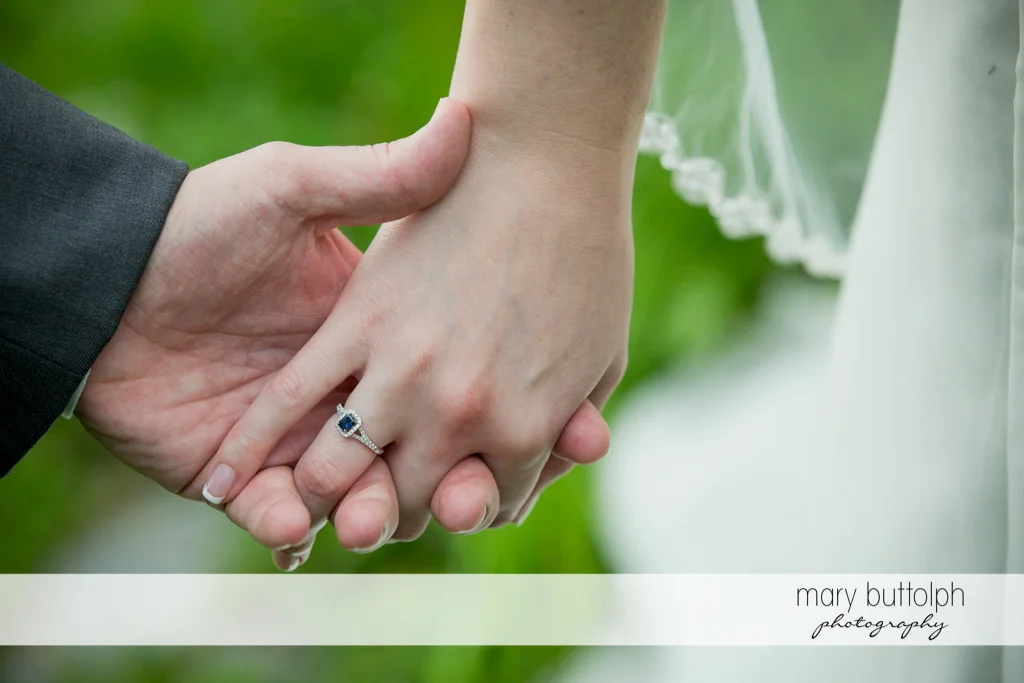 Close up shot of the bride's wedding ring at the Inns of Aurora Wedding