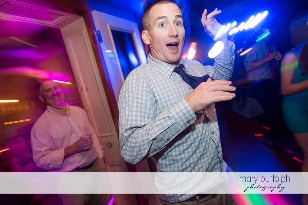 Guest shows his dance moves at the wedding venue at the Sherwood Inn Wedding