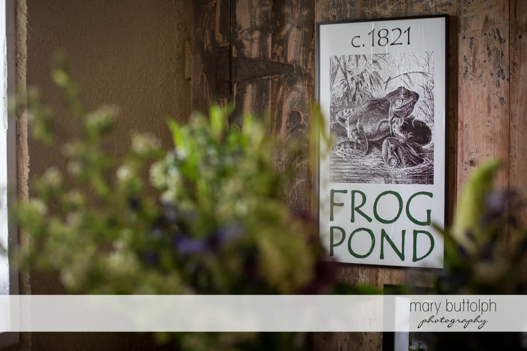 Old sign on a wall at Frog Pond Bed & Breakfast Wedding