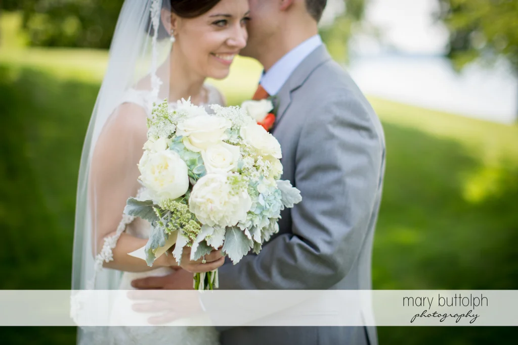 Couple pose in the garden at the Inns of Aurora Wedding