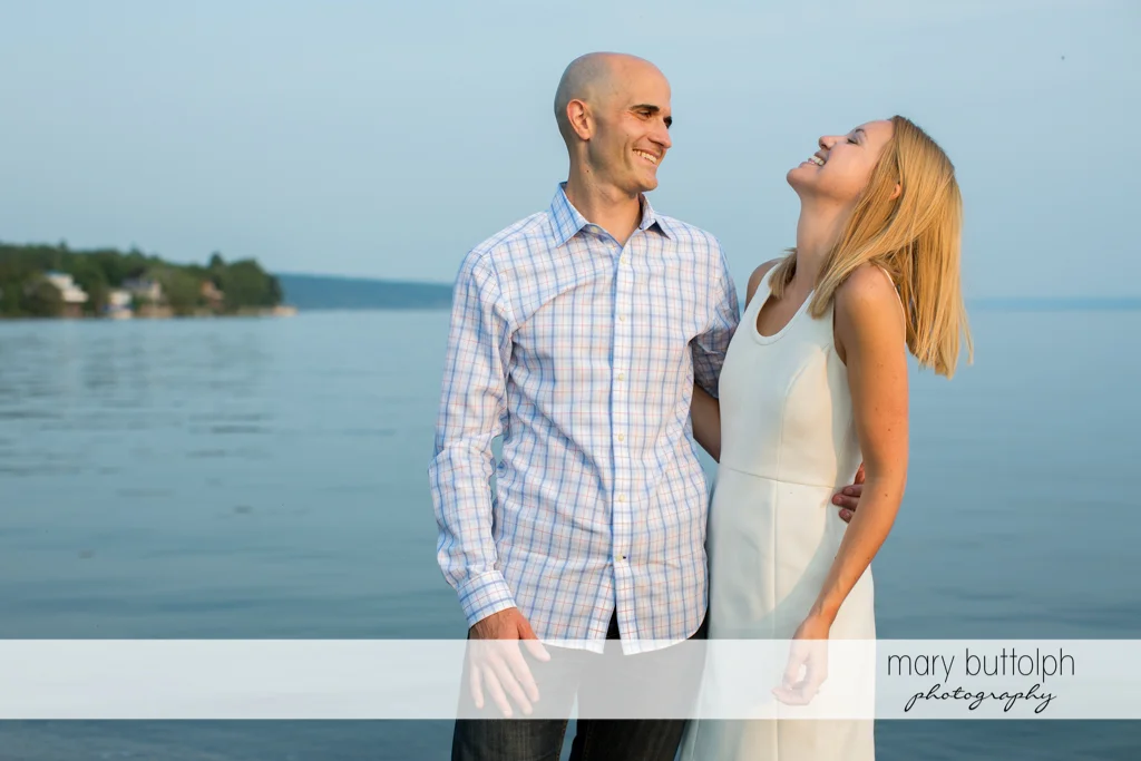 Couple spend time by the lake at Aurora Engagement