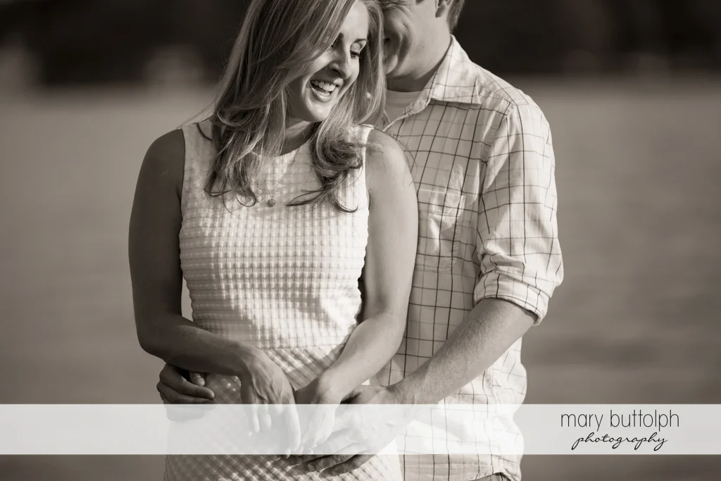 Couple's good mood captured in dramatic black and white shot at Skaneateles Engagement