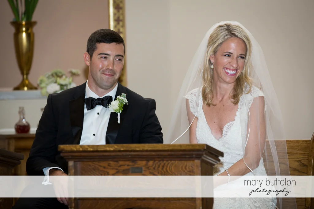 The couple at the pulpit at Skaneateles Country Club Wedding