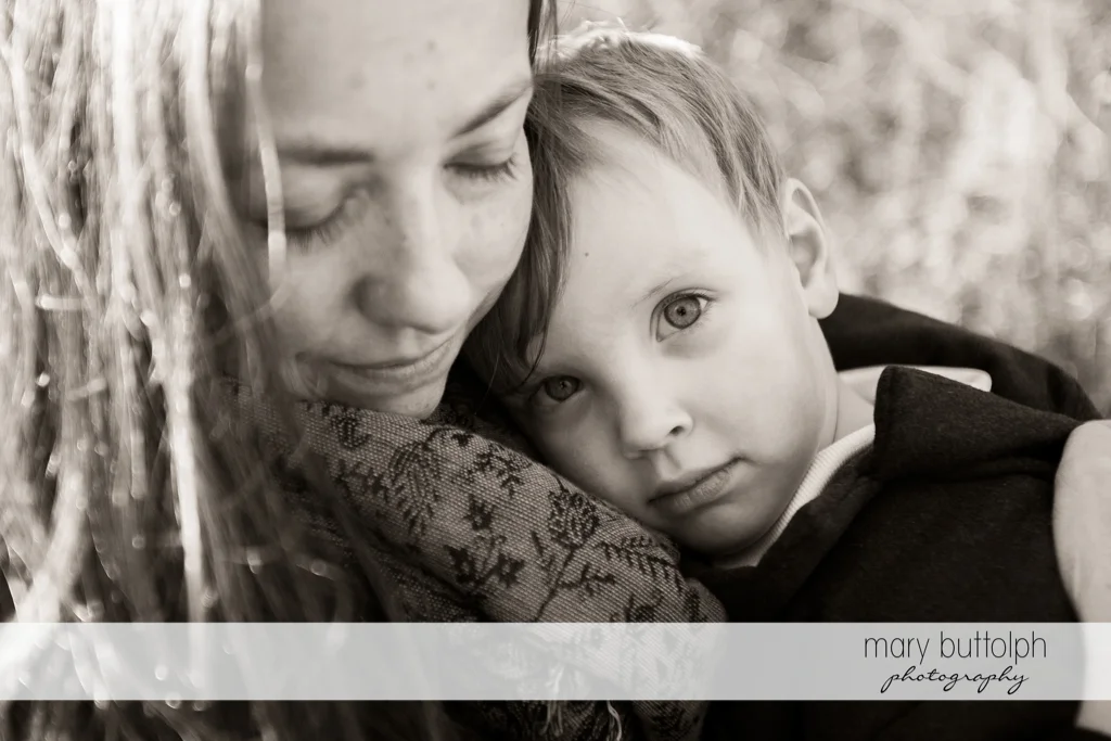 Woman and her son are captured in this beautiful black and white shot at Skaneateles
