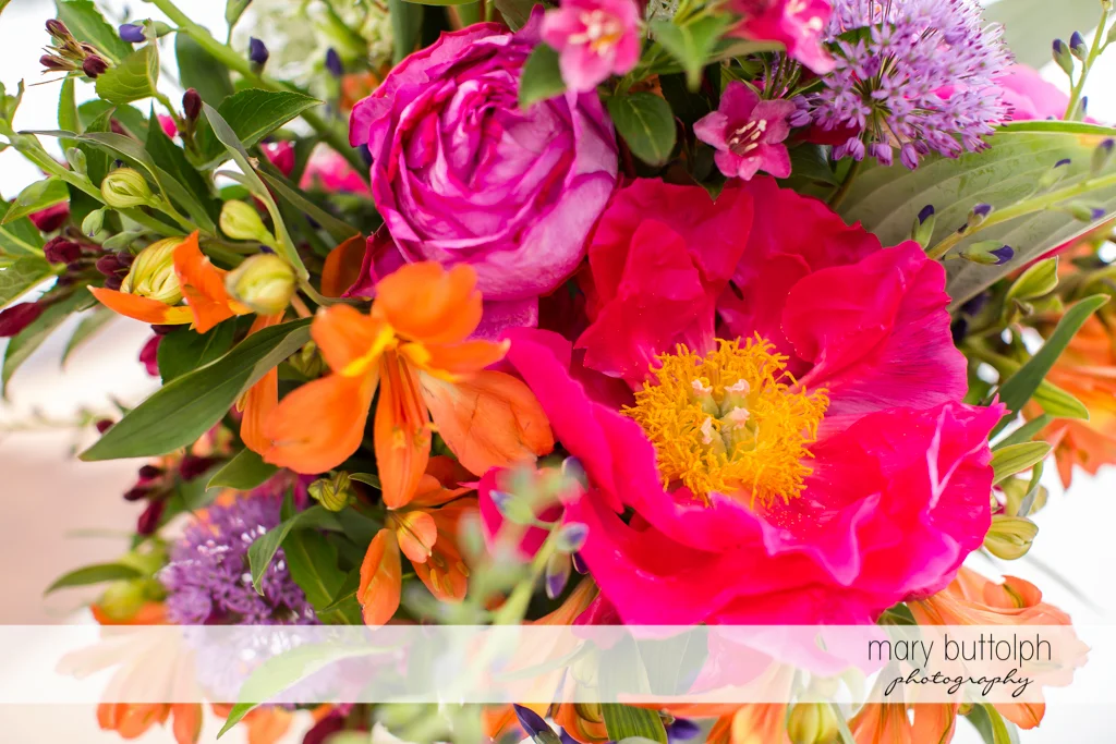 Close up shot of bouquet at the Inns of Aurora Wedding