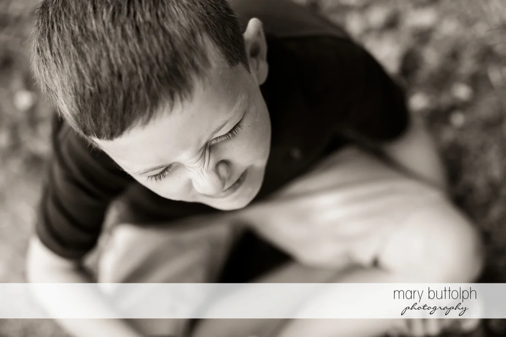 Boy clowns around during the photo shoot at Skaneateles