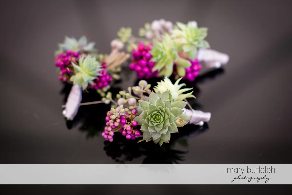 Wedding corsages waiting to be worn at Aurora Inn Wedding