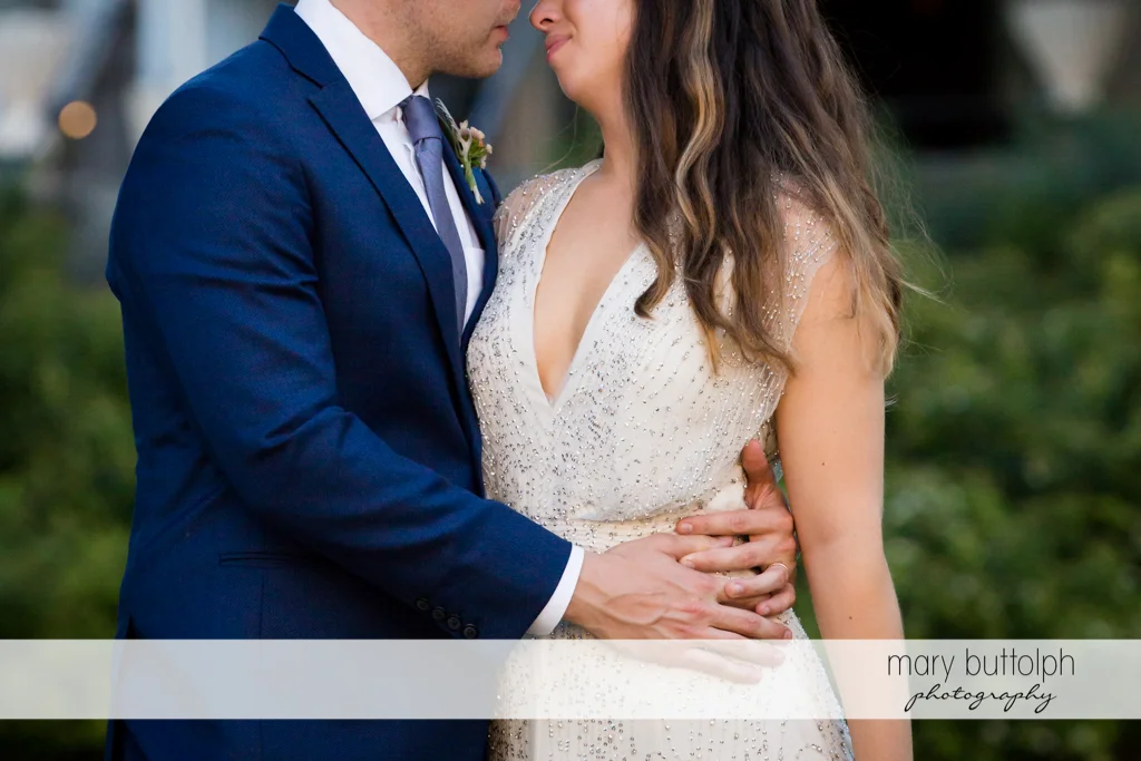 Couple's body language shows how much they love each other at Aurora Inn Wedding