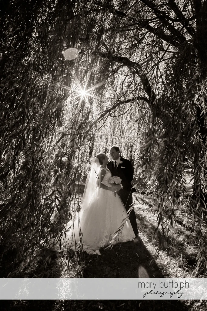 Couple catch the sunset in the park at SKY Armory Wedding