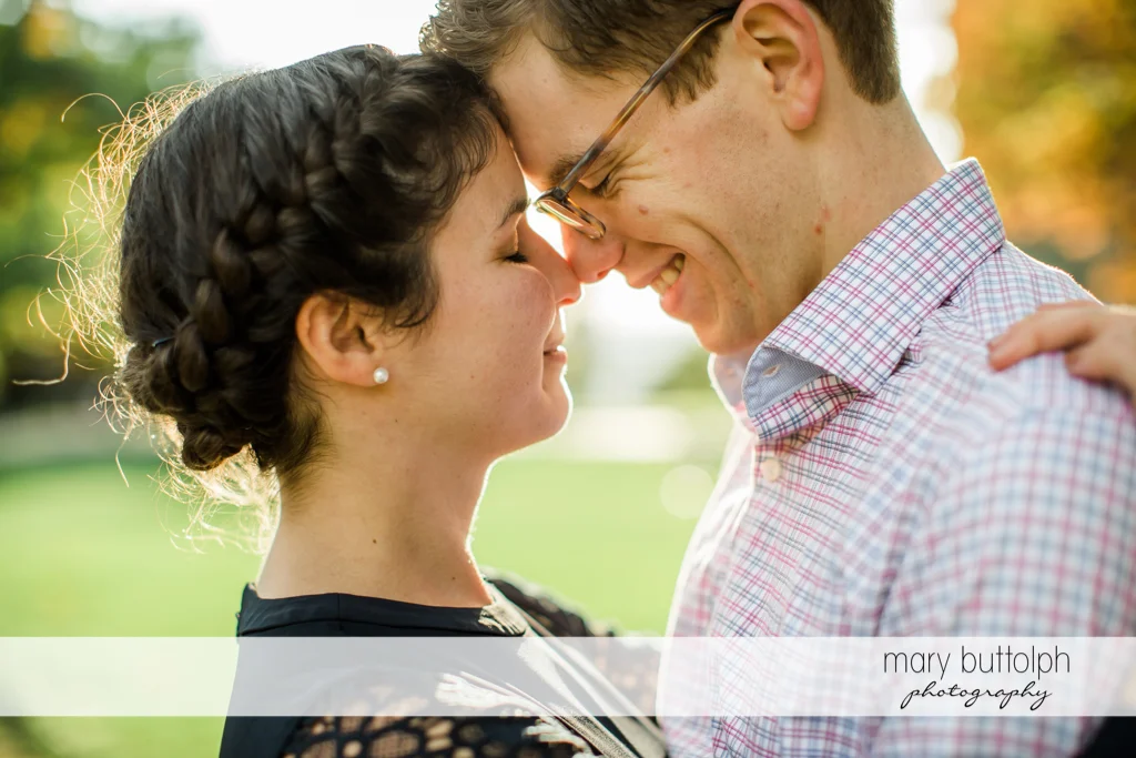 Couple share intimate moment at Cornell University Engagement