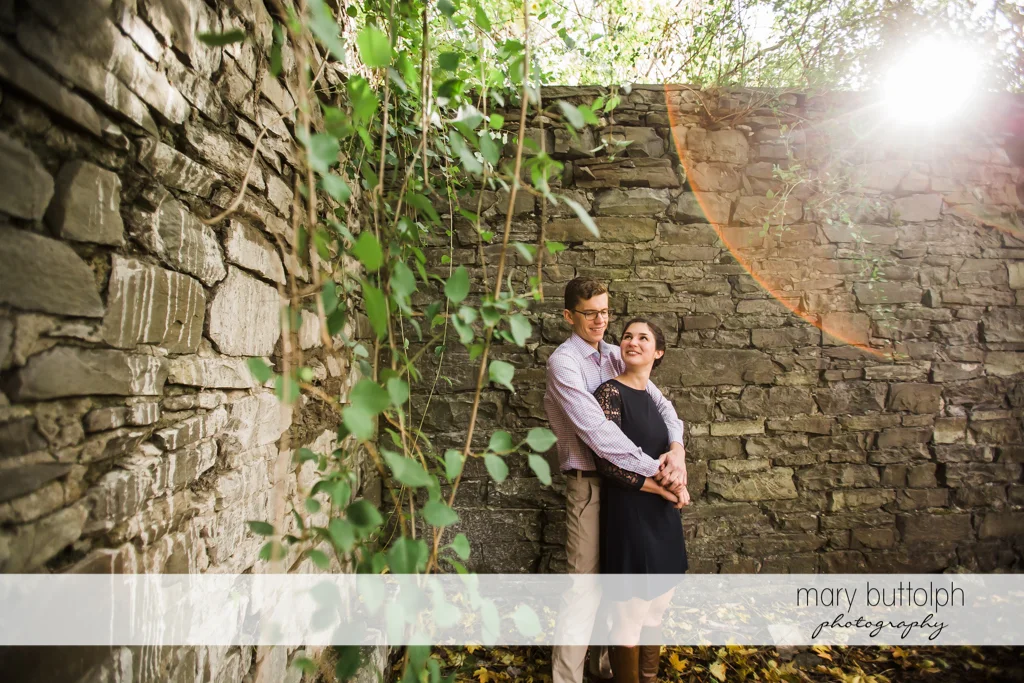 Couple stand together at Cornell University Engagement