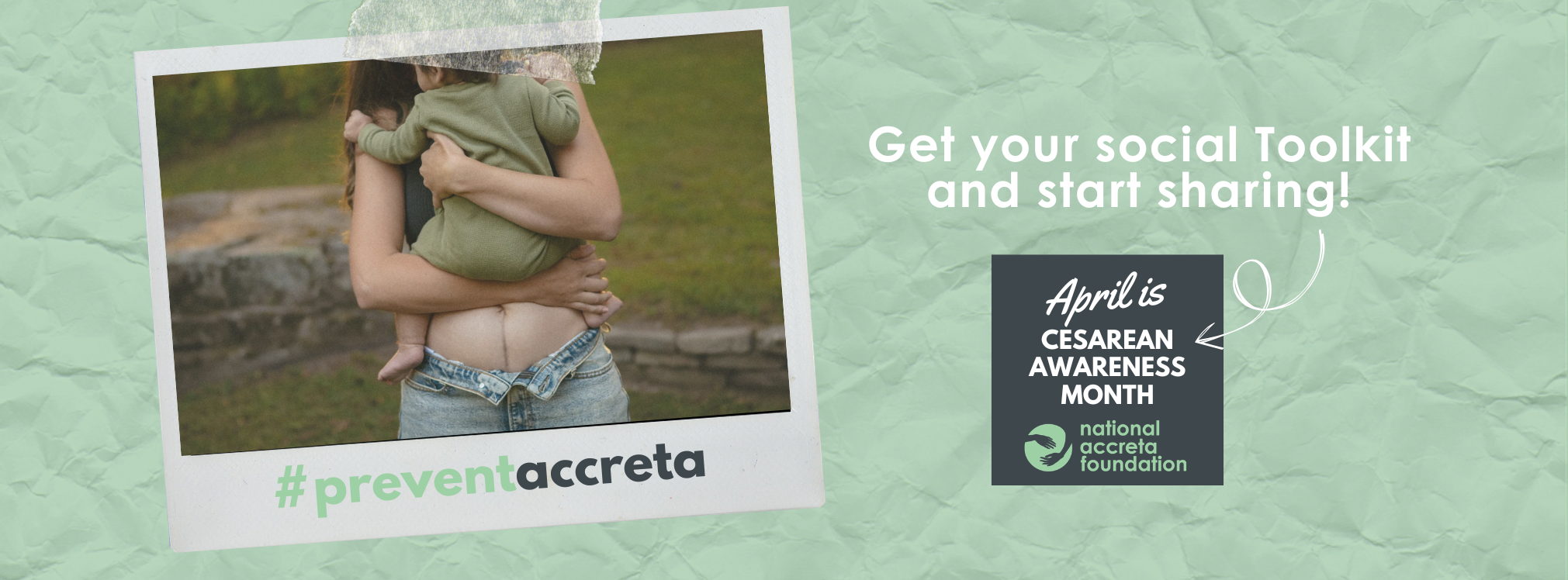 accreta momma holding her baby in a photo promoting cesarean awareness month