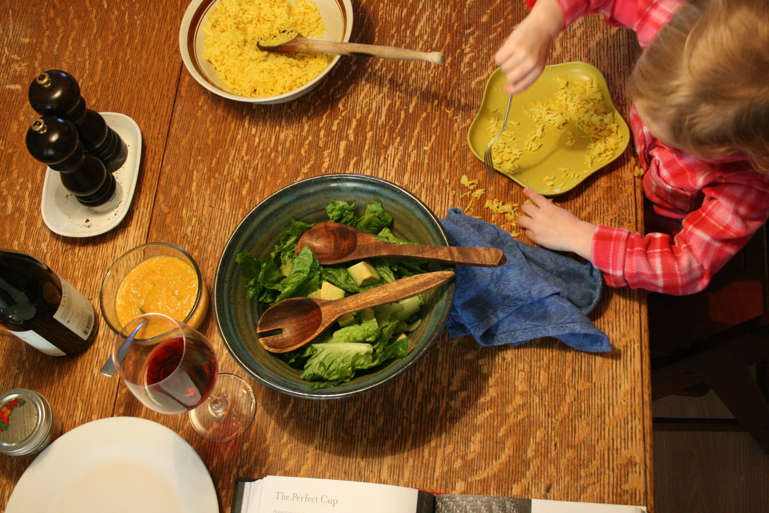 Turmeric Rice, Carrot-Miso Dressing, Salad and Wine
