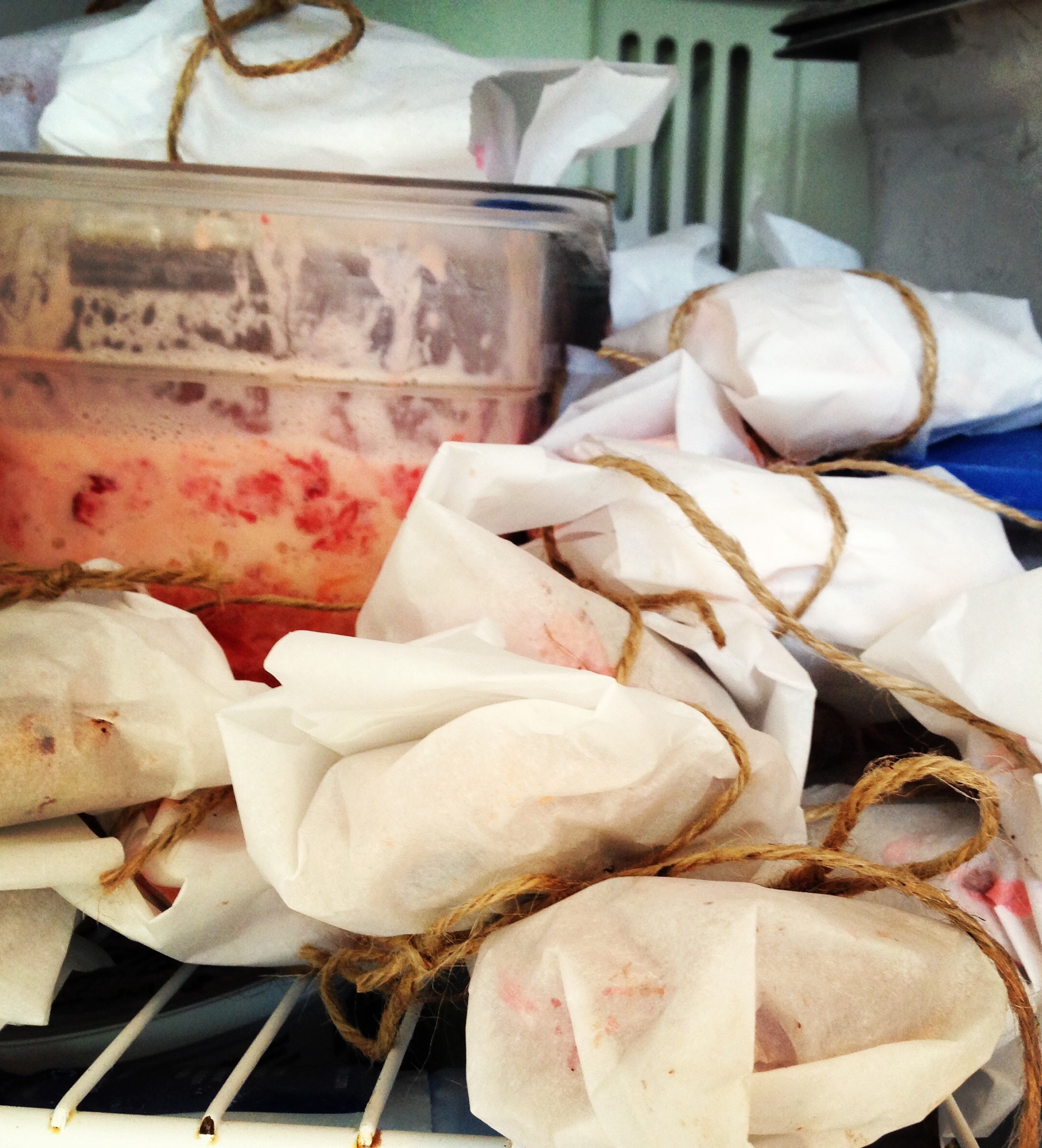 When Cash turned one, I made strawberry ice cream and cookies, and then put together these ice cream sandwiches. (My fabulous mother-in-law wrapped them up for me!)