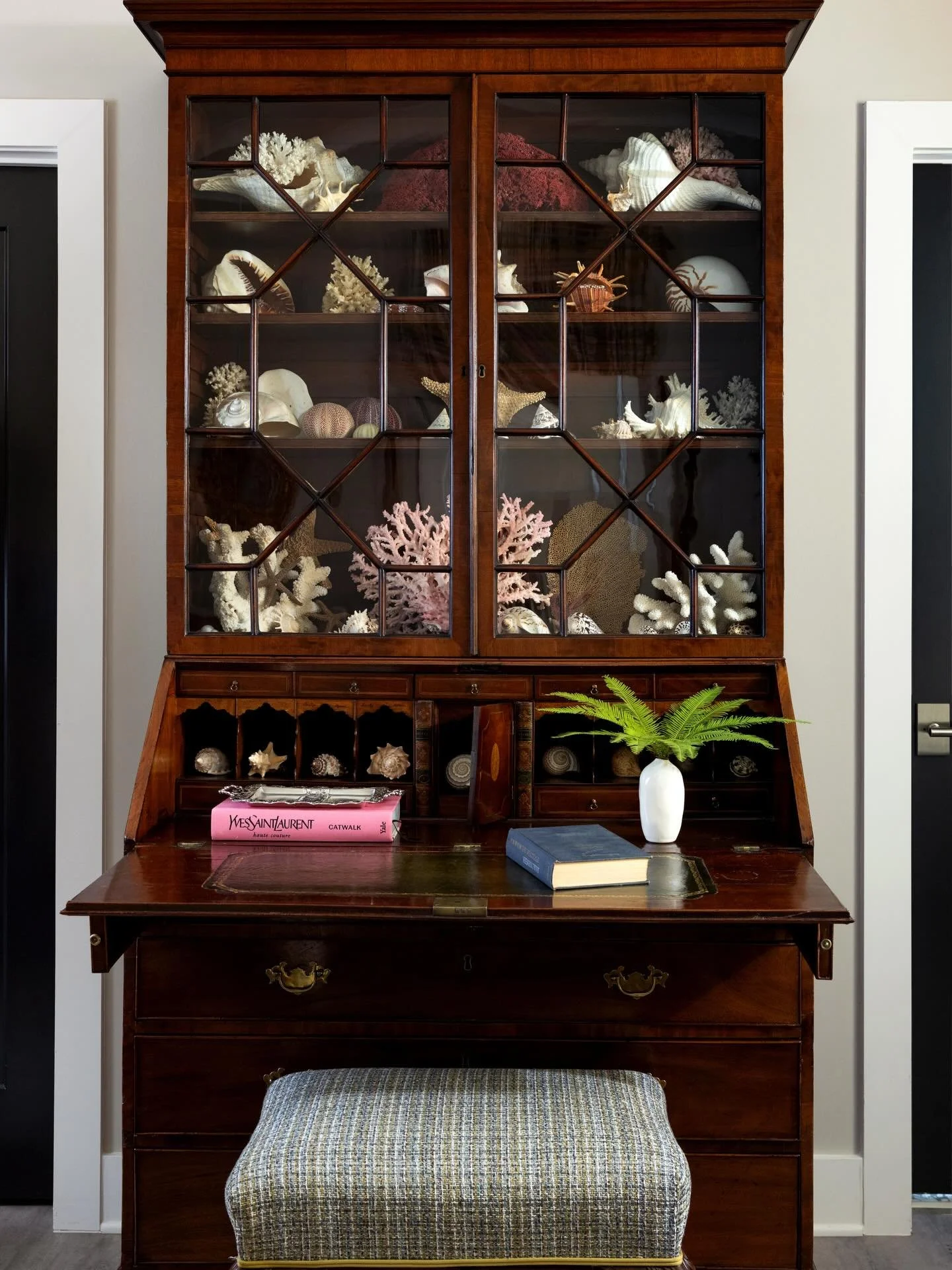 The inspiration, the namesake: the Cabinet of Curiosities.

As this project took shape, we worked with our clients to thoughtfully pare down a lifetime of beautiful pieces. This antique secretary, one of several heirloom cabinets our clients brought 