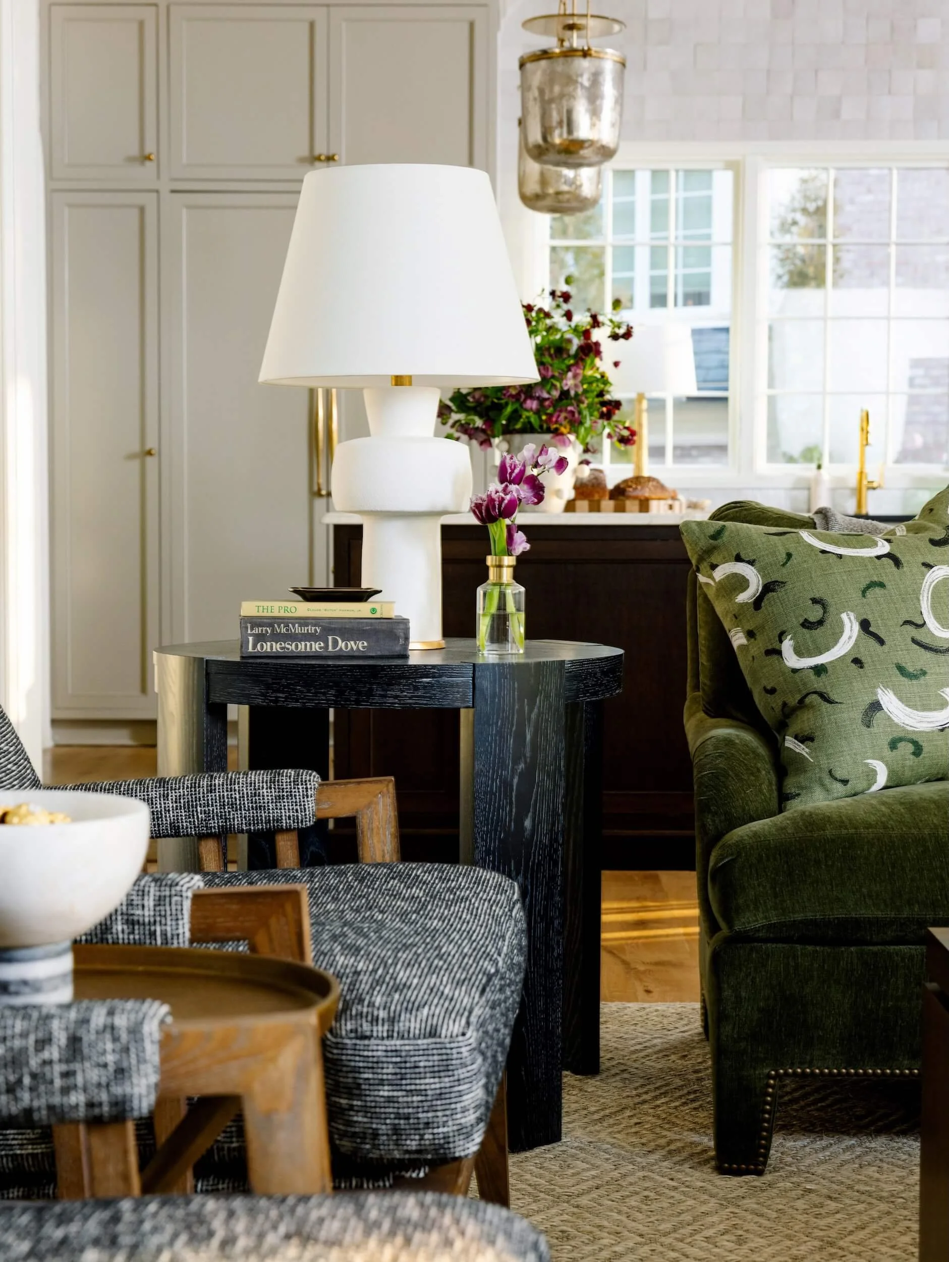 A look at the stunning details of the side chairs and table in the living room