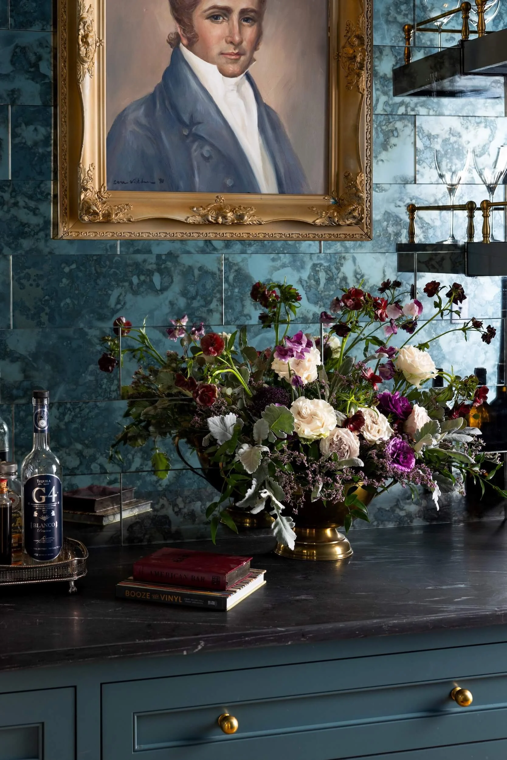 A detail shot of the flowers in the butler's pantry