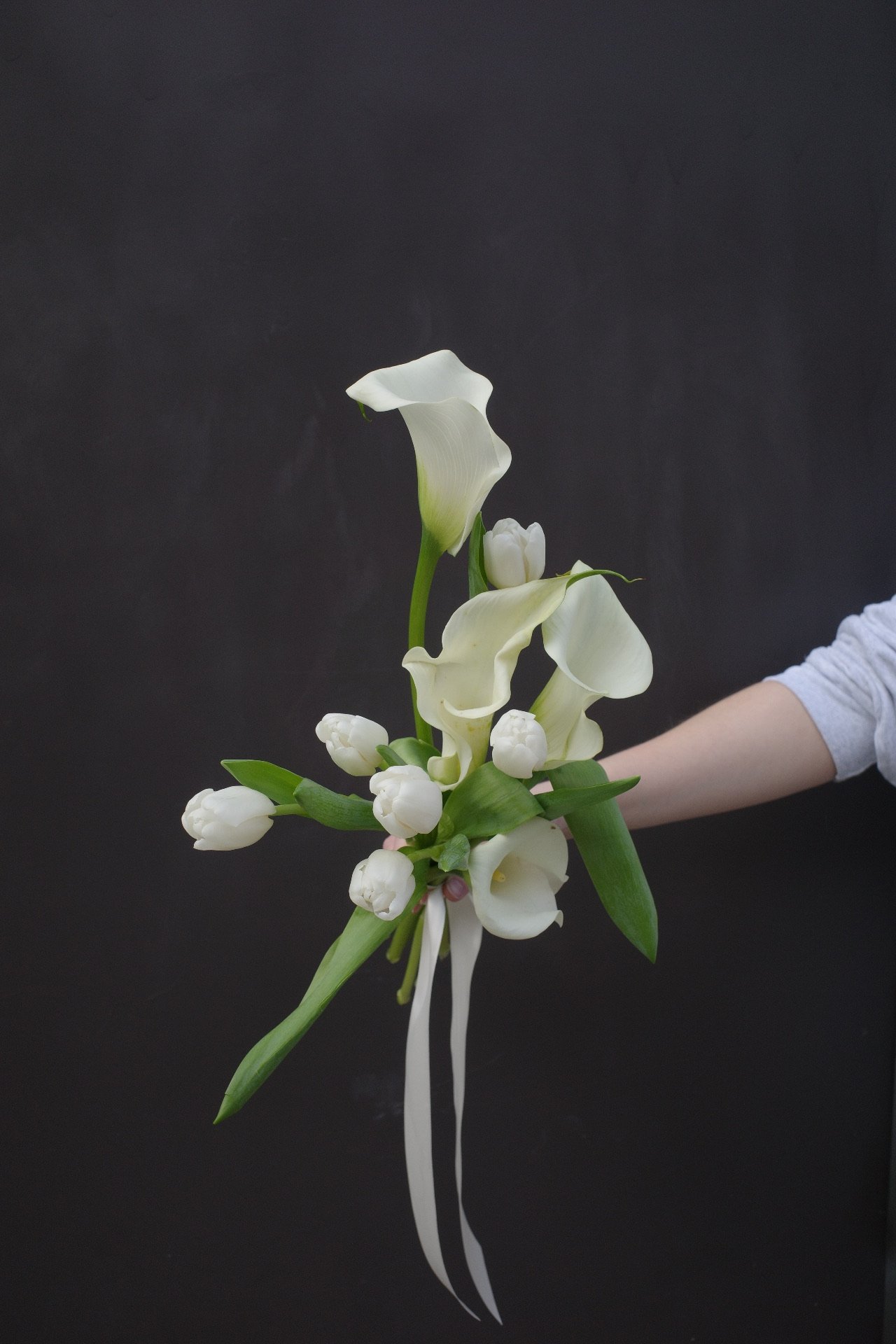 white calla lily and tulip bouquet