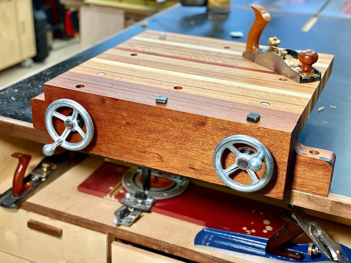 Finished this project today - it will be a huge upgrade from my terrible (and broke ) Moxon vise on my Harbor Freight workbench.  This was made mostly from scraps from other projects... there&rsquo;s a reason I waste so much space hoarding offcuts.  