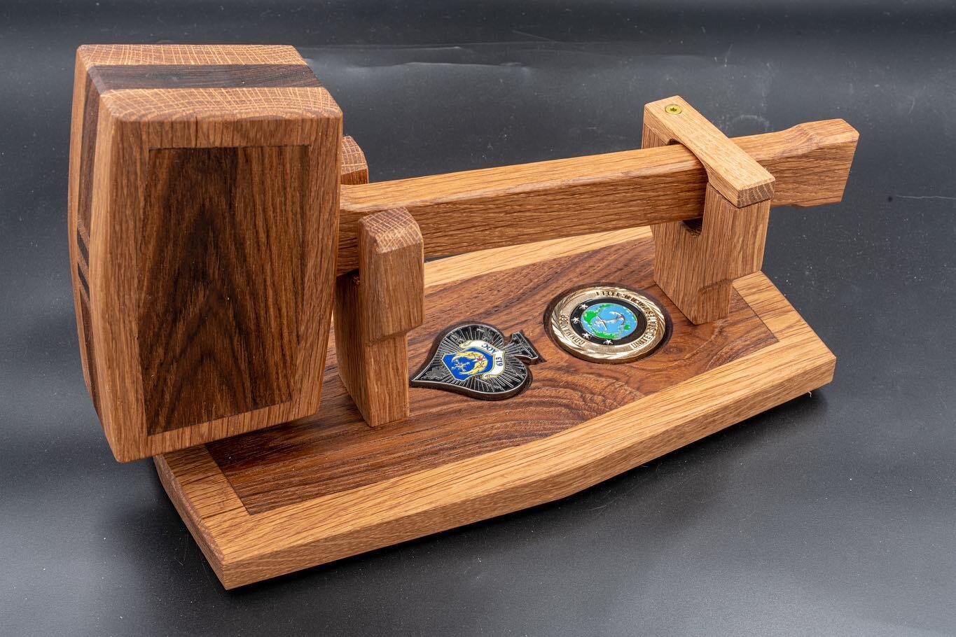 Piece I was able to finish over the Memorial Day weekend - I was commissioned to make a commemorative mallet and stand with a special piece of wood.  I was sent a piece of teak from the original deck of the USS Missouri to design and incorporate into