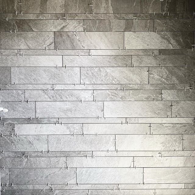 Sneak peak of the latest bathroom at our Kirk Langley Project. Tiles are from the XROCK Range from @emctiles. 3 widths random pattern. Coming together nicely. #tile #tiling #tiles #pattern #mixed #size #powerof3 
#threes #newbuild #newbathroom #showe