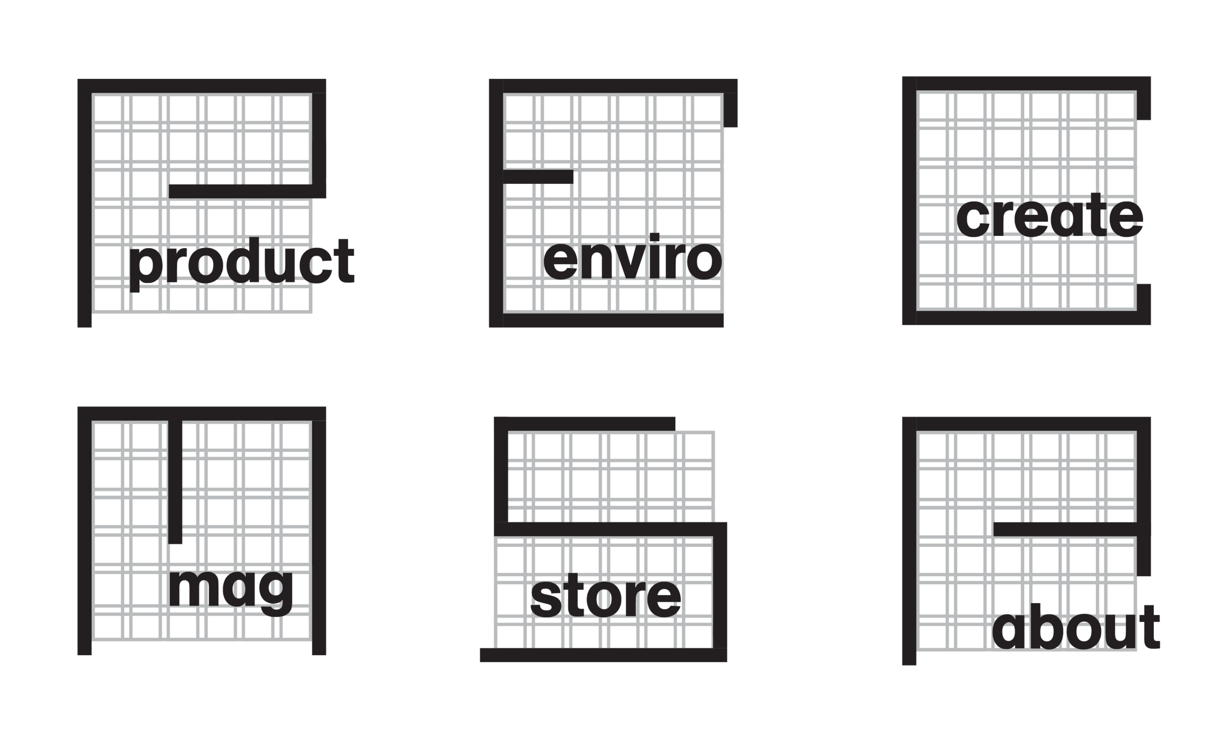 Icons for different sections of the website