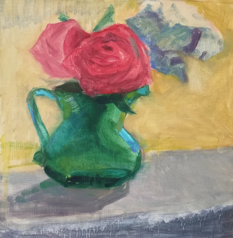 Roses in a Green Glass