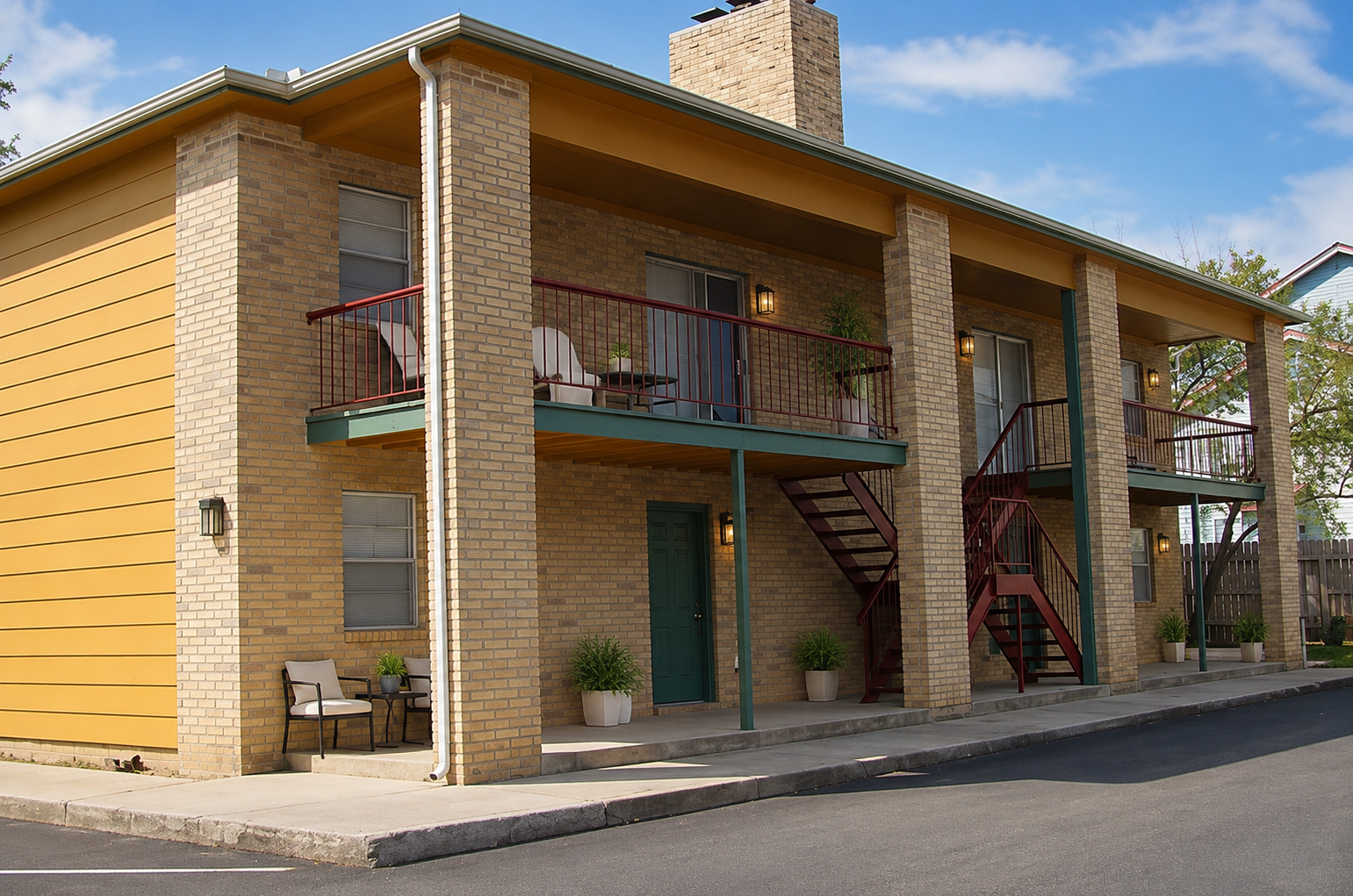 Exterior of 1226 N LBJ Bungalows near Texas State University featuring bungalow-style student housing with oversized rooms, abundant storage, private backyards, and a walk-to-campus location in San Marcos, Texas.