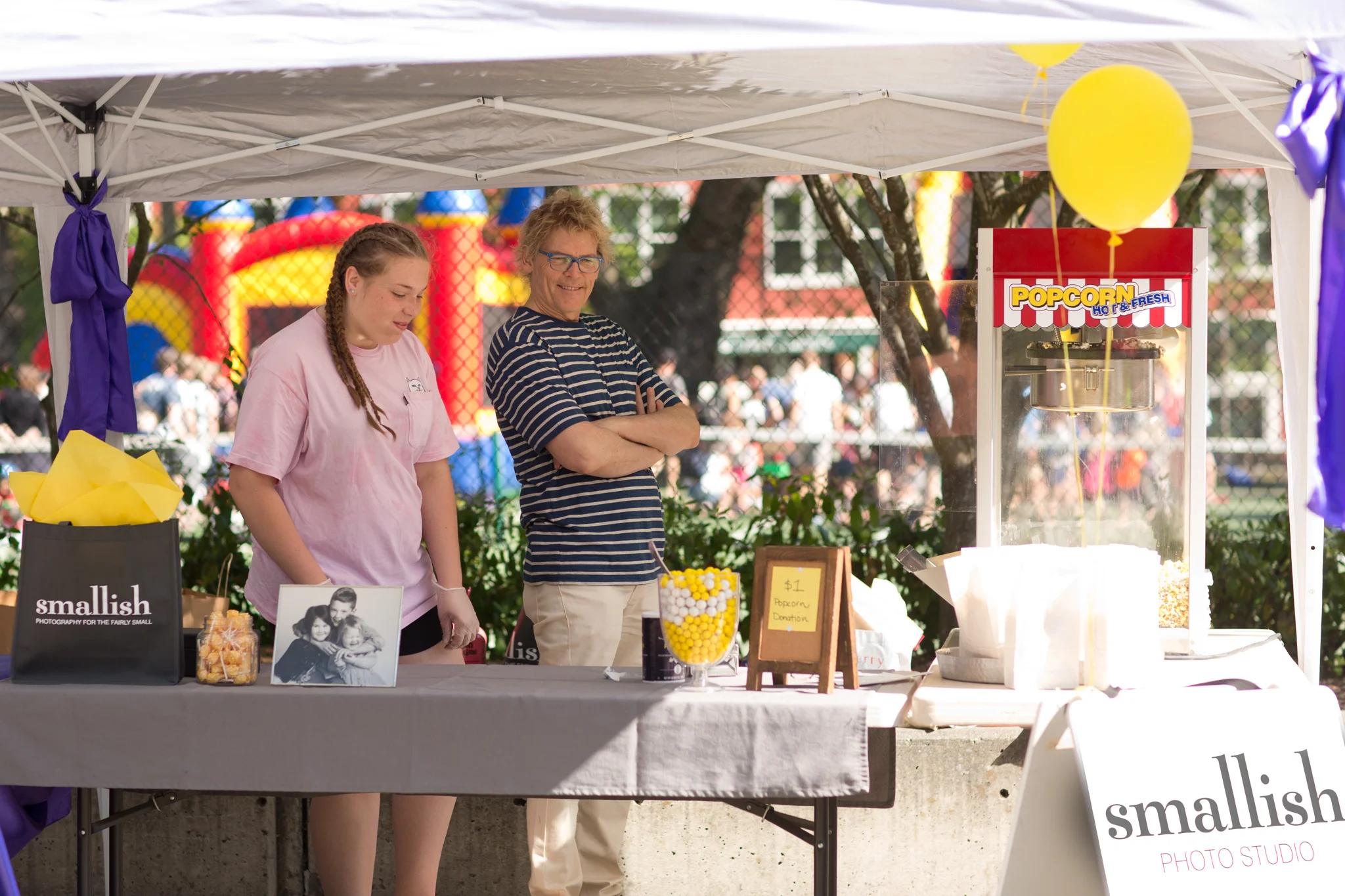 Smallish popcorn crew, Rachel and Kevin, had a great time serving up popcorn and gumballs at Mayfair! Given the popularity of the gumballs, we think next year we might forgo the popcorn altogether and just go with a GUMBALL BOOTH. You parents would still like us, wouldn’t you? ;-)