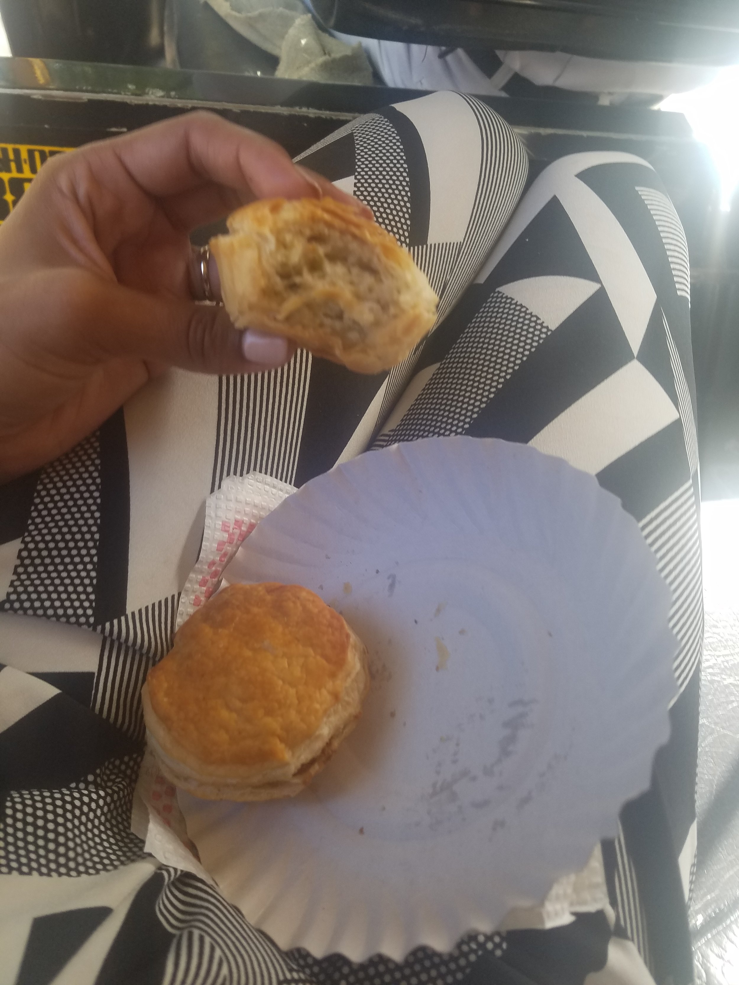 They do not like the Jamaican patties I'm used to. But sosososooo good. Flaky crust, creamy chicken inside, almost like a pot pie, but without the sogginess. He tells me to eat and he'll eat later. I save him the other anyway.