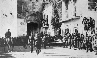 Gen. Edmond Allenby dismounts from his horse and enters Jerusalem on foot, December, 1917.
