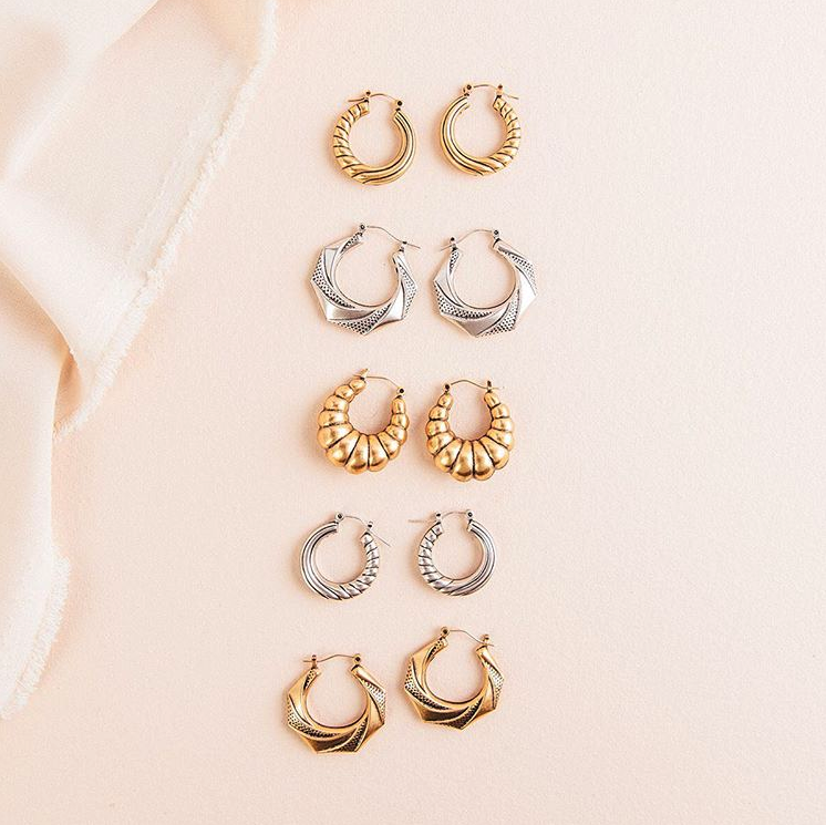 VINTAGE SIXTY-SIX:  Twisted Hoop Earrings.  Textured Swirl Hoop Earrings.  Bubble Hoop Earrings. 