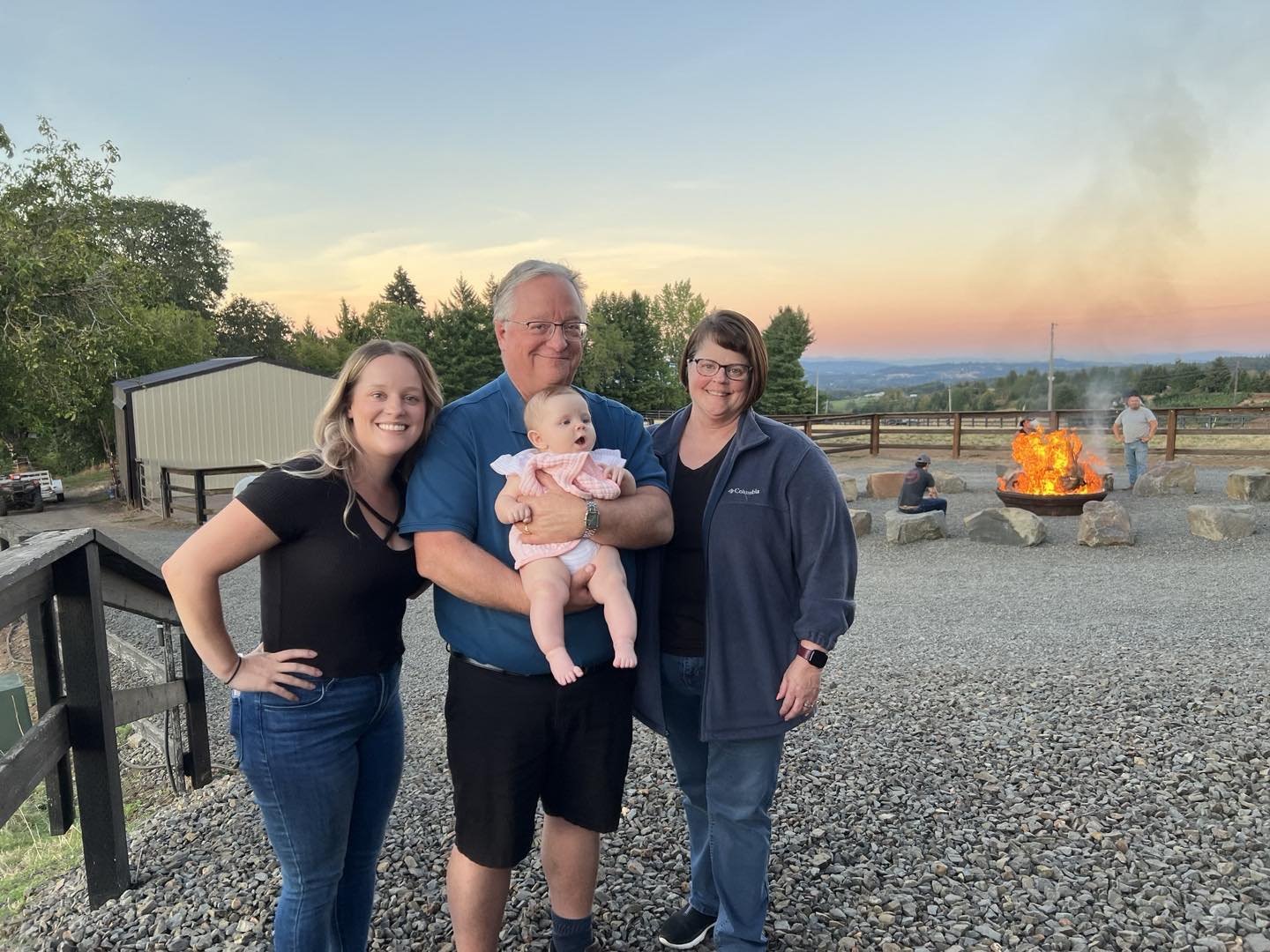 Wolffe Dressage&rsquo;s youngest member Oakley with mom and grandpa and grandma