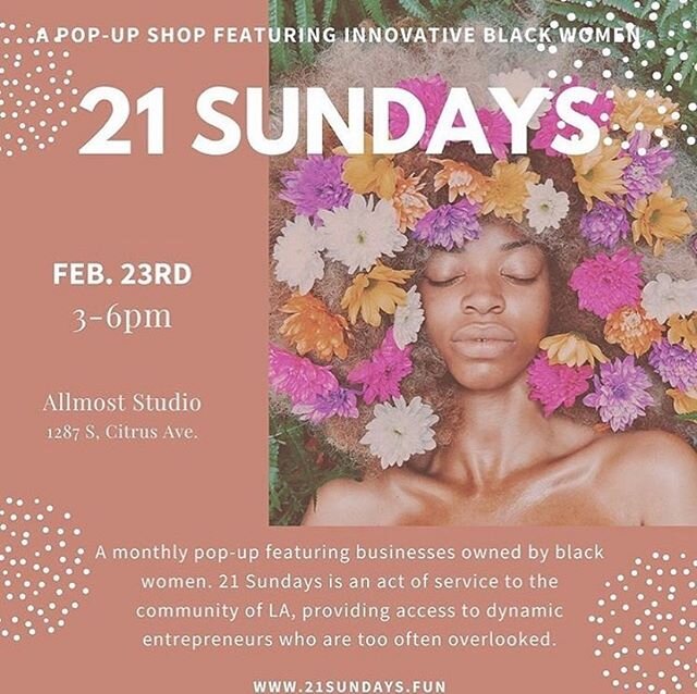 TOMORROW we are so excited to host @21sundays for their very first pop-up shop! Come join us from 3-6pm and see amazing handmade products, music, drinks, prizes, and good vibes. Entry is free!  #21Sundays #supportlocalbusiness #blackwomenentrepreneur
