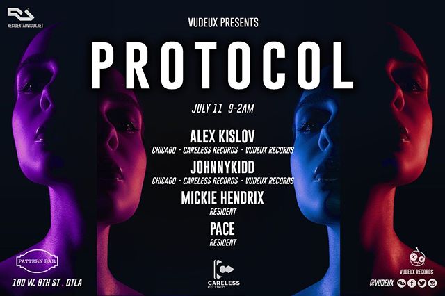 🔊🎶Thursday @patternbar 7/11 // Vudeux presents #Protocol with @carelessrecords // DJs Alex Kislov, JohnnyKidd, Mickie Hendrix, and Pace // 100 w 9th St // 9-2am // House music all night long! 🎶
.
.
.
#housemusic #deeptech #techno #residentadvisor #housemusiclovers #techhouse #deephouse #progressivehouse #electronicmusic #dancemusic #clubmusic #nightclub #la #losangeles #dj #producers #lanightlife #laparties #chicagohouse #chicagohousemusic