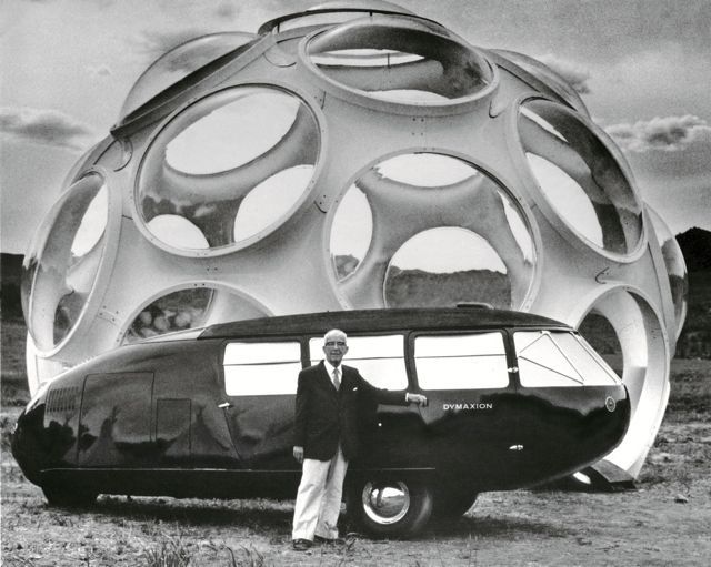 Top: Normal Foster recreates Buckminster Fuller’s with Dymaxion Car (source: www.archdaily.com) , photographer unknown. | Bottom and banner: “The Jetsons,” © Hanna-Barbera Productions, Inc. Guesthouse does not own this media, and we perform due diligence to cite original creators.