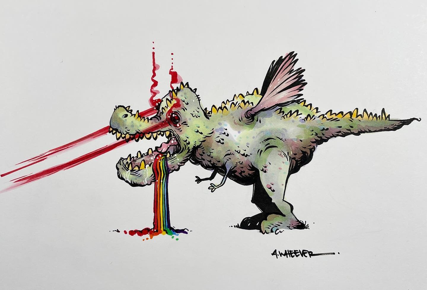 It&rsquo;s a Dinosaur.  With little tiny Wings.  And lots of Spikes.  With some Rainbow drool.  And FREAKIN Laser Beams shooting from it&rsquo;s eye holes.  Now THIS is what I call content.  #anthonywheelerart #illustration #characterdesign #sketchbo