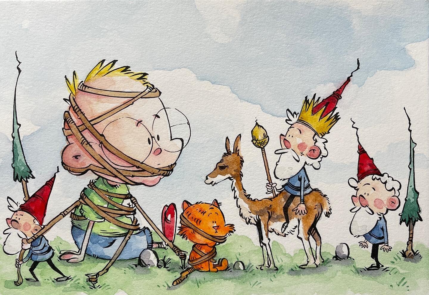 Oh Gil, not again!  Lord Applebottom Nutmeg is a tyrannical ruler of the backyard.  #anthonywheelerart #gil #kidlit #childrensbookillustration #watercolor