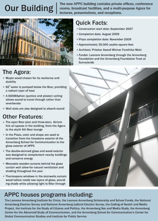 Building information flyer, Annenberg Public Policy Center, University of Pennsylvania