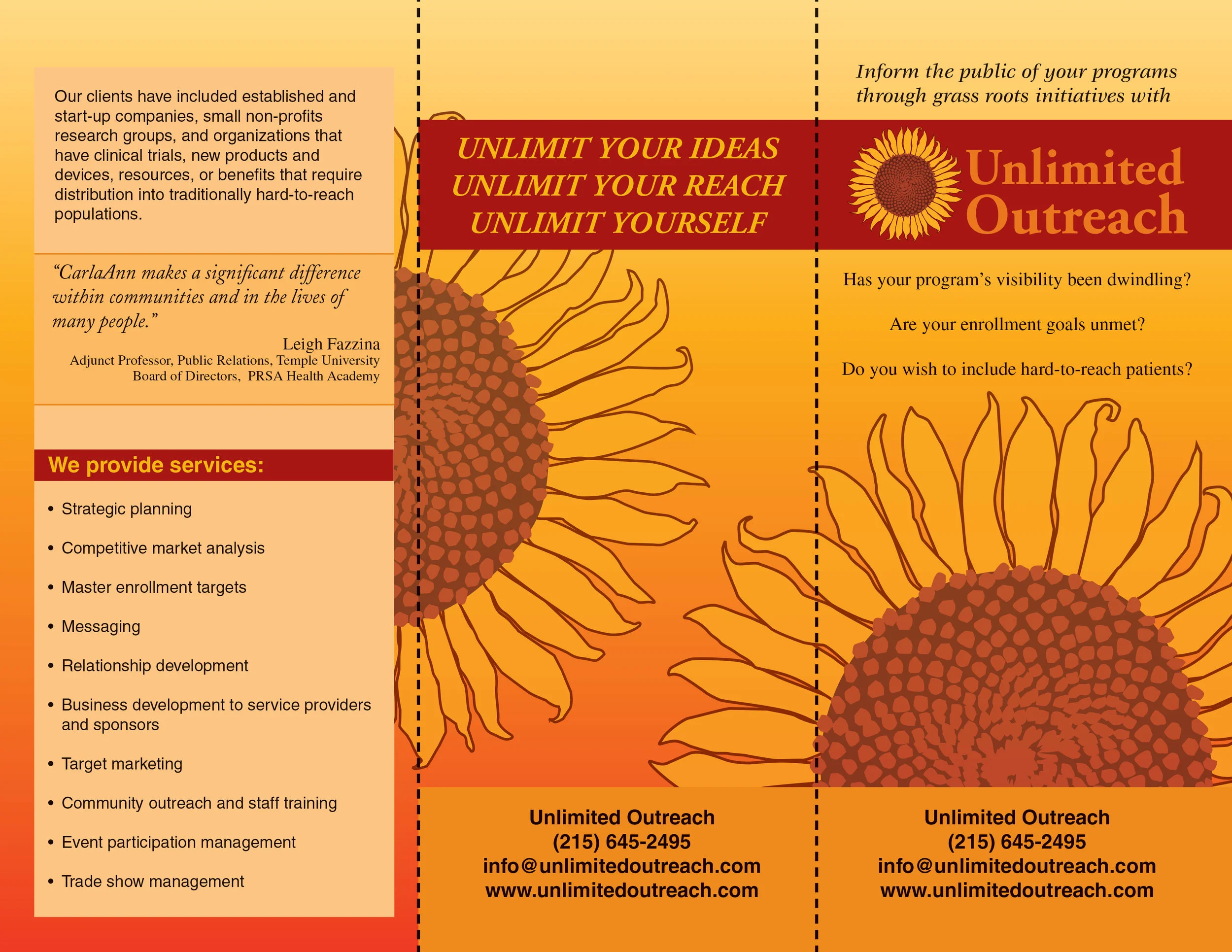 Trifold Brochure, Unlimited Outreach